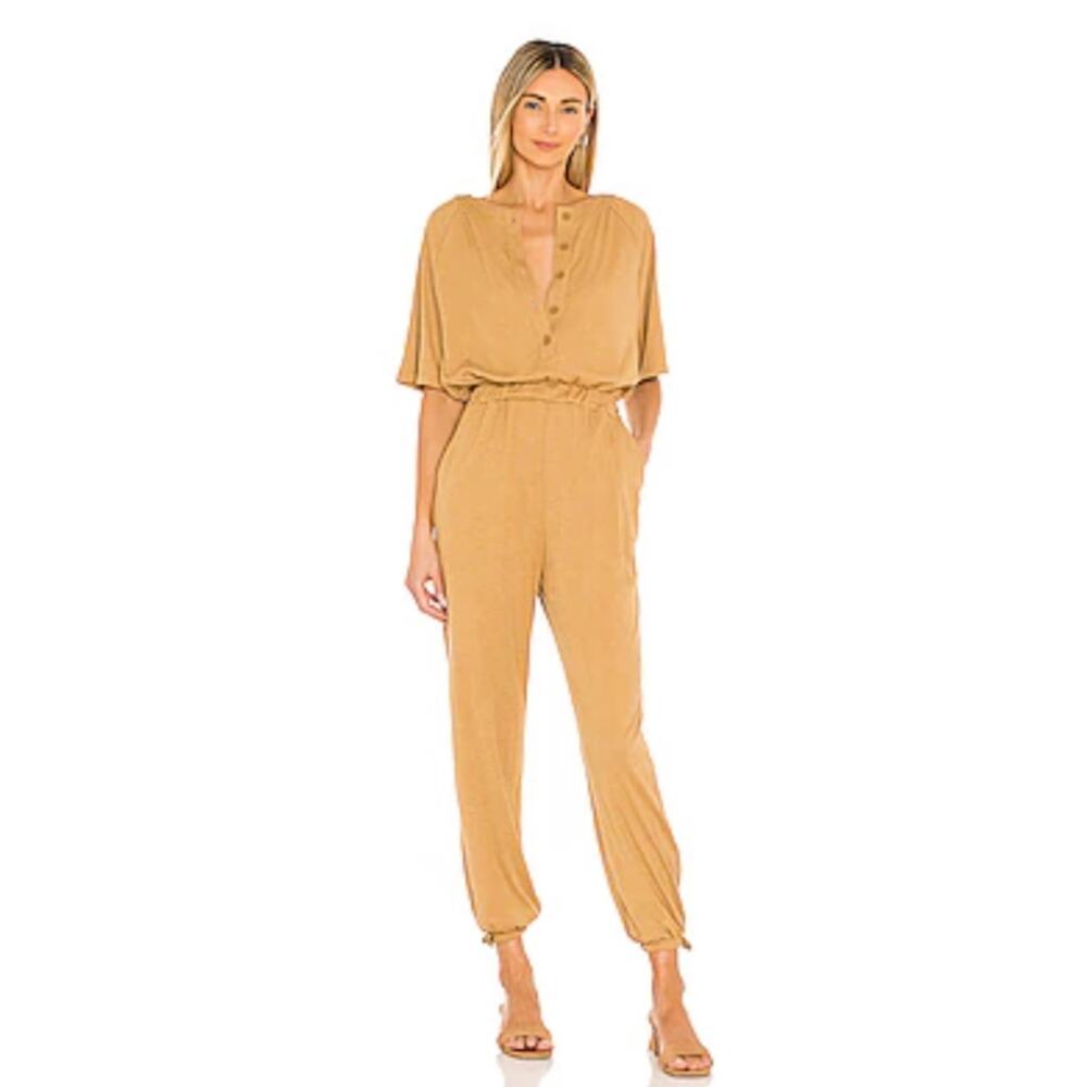 Lovers + Friends Karina Short Sleeve Jumpsuit in Cinnamon Brown Size Medium